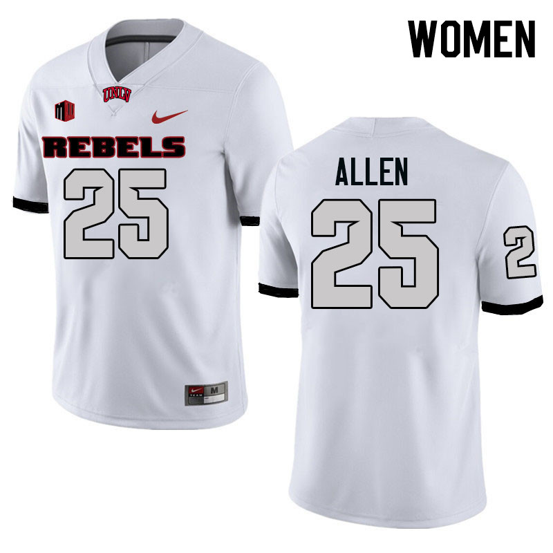 Women #25 Jaylen Allen UNLV Rebels College Football Jerseys Stitched-White